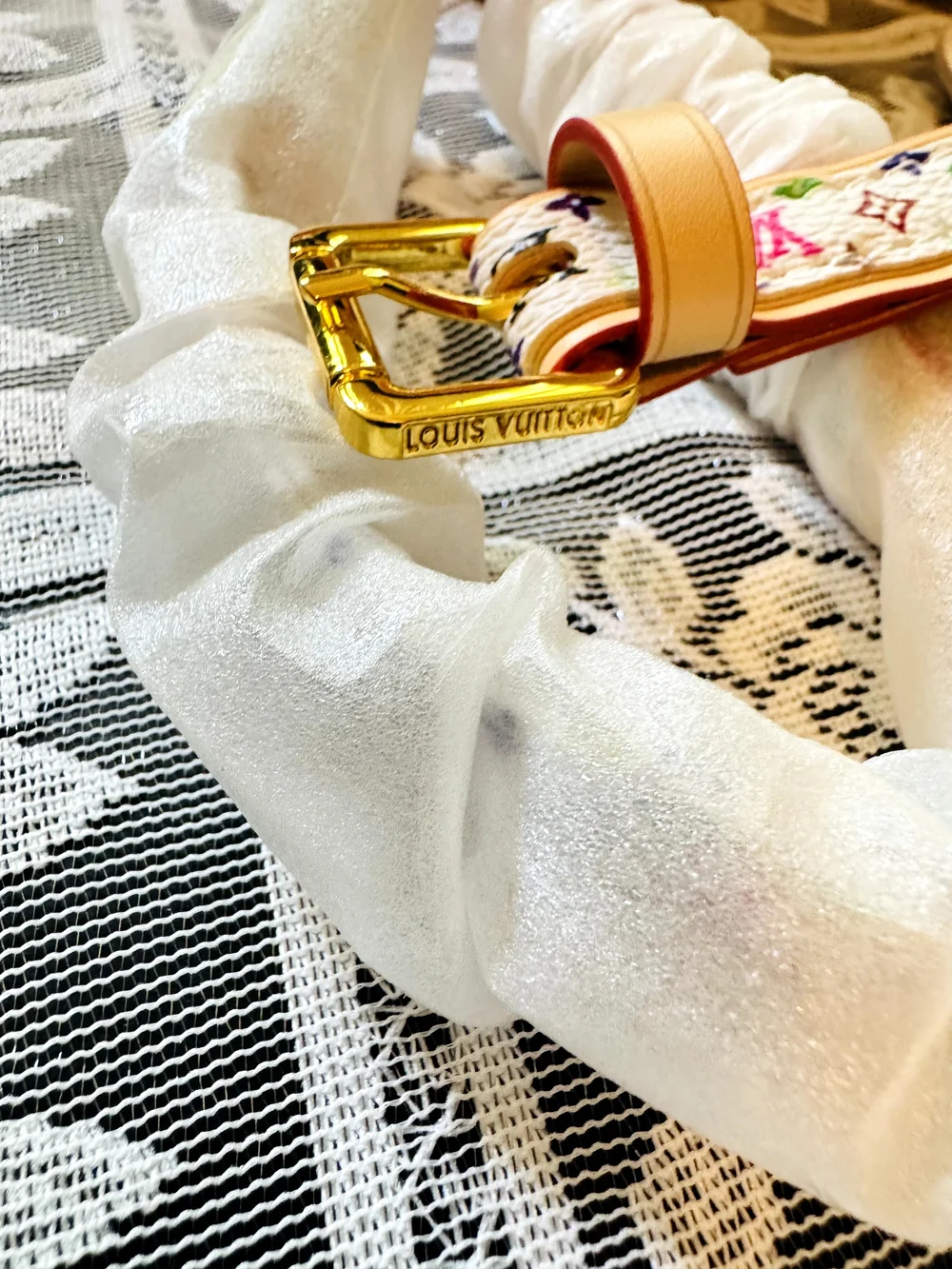 Louis Vuitton White Multicolor Monogram Adjustable Strap with Gold Hardware🌷💝